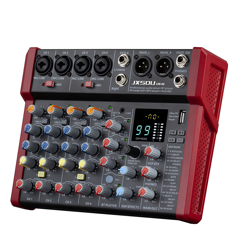 4-καναλ Καραόκε μίκσερ με ενσωματωμένο Bluetooth και εφέ ρεβέρμπ, JXSOU UM33 για οικιακή ηχογράφηση και ζωντανή μετάδοση