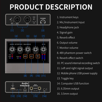 Q16 USB zvuková karta pre domáce použitie so duálnym kanálom a externou inštaláciou