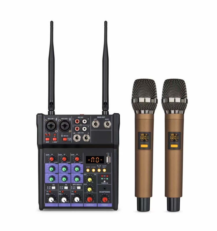 4-kanalni kompaktni mikser s integriranim 1:2 bežičnim sustavom mikrofona i Bluetooth zvučnom kartom za prijenos uživo i snimanje