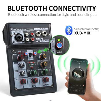 XTUGA XU3 mixer de 3 canale cu reverb, redare Bluetooth, interfață XLR și EQ