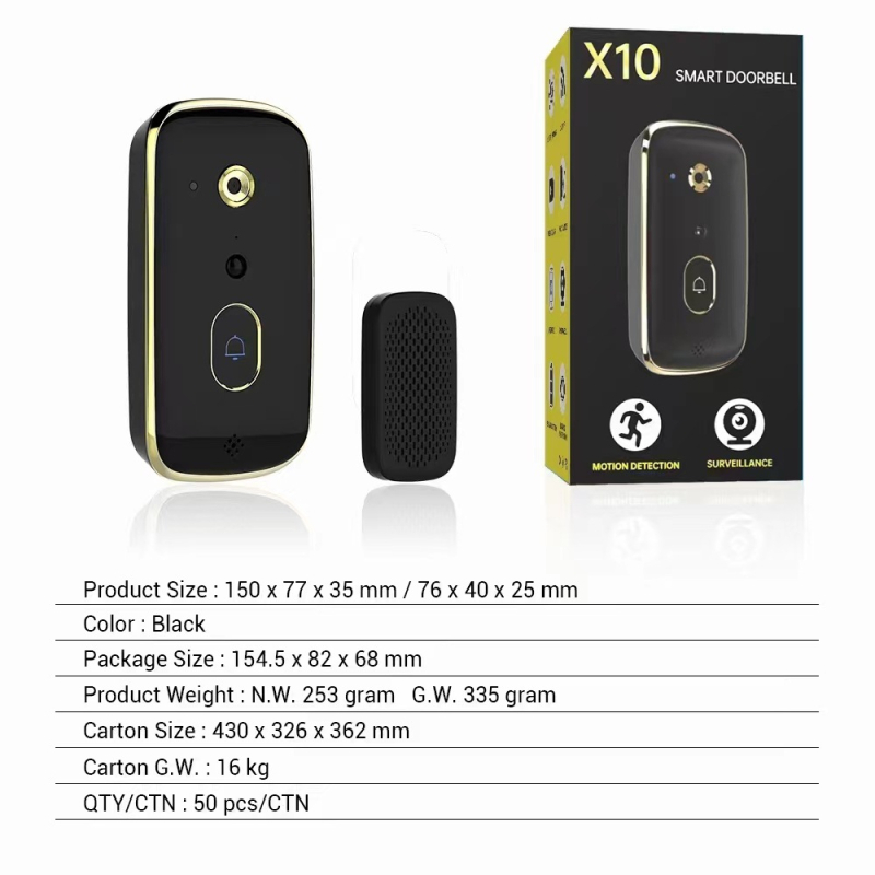 Sonerie video de intrare vizuală X10, baterie litiu 3600mAh, alimentare 5V 2A, pentru uz casnic