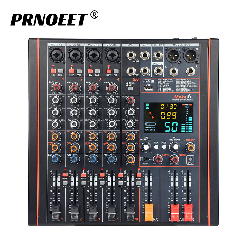 6-kanalni digitalni mikser za live prijenos s Bluetooth i USB - PRNOEET P-852, 30W