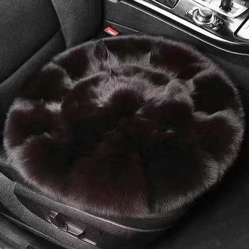 Zimski set jastučića za auto sjedalo s lisicom krznom, debeli i topli, okrugli jastučići, trodjelni set, protuklizno