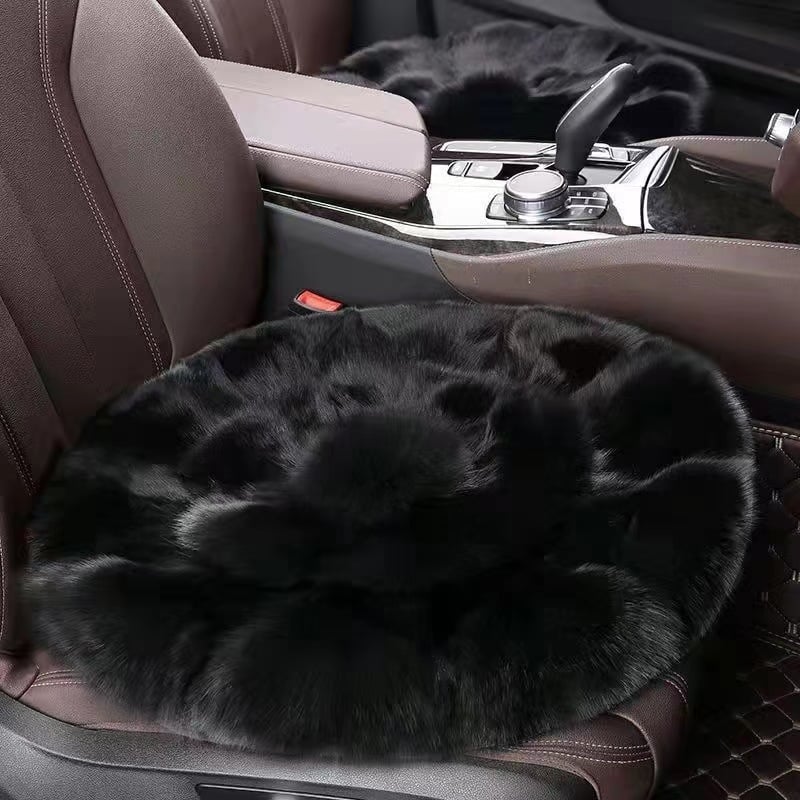 Zimski set jastučića za auto sjedalo s lisicom krznom, debeli i topli, okrugli jastučići, trodjelni set, protuklizno