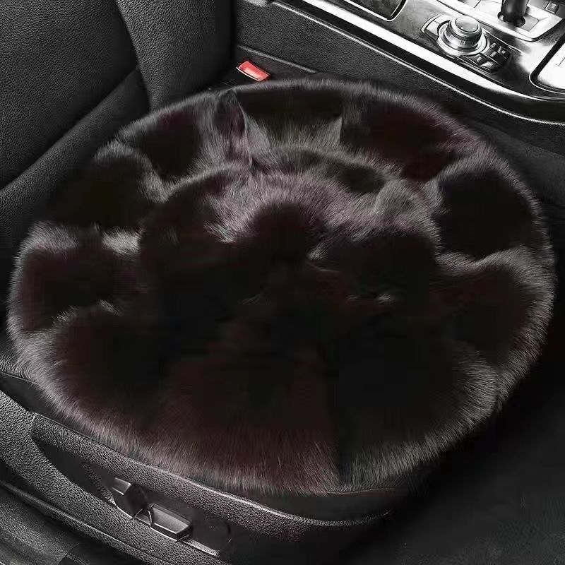 Zimski set jastučića za auto sjedalo s lisicom krznom, debeli i topli, okrugli jastučići, trodjelni set, protuklizno