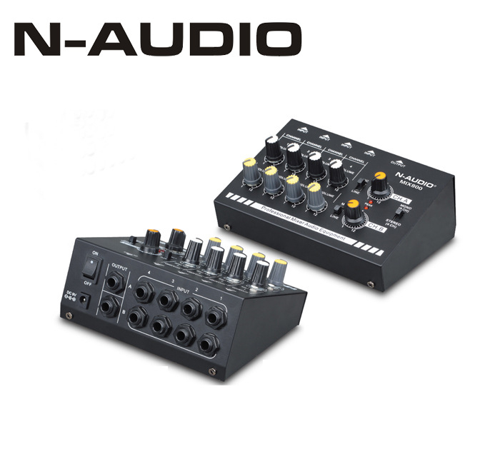 N-AUDIO MIX800 8-csatornás mini keverő, mono/stereo bemenet és kimenet, 9 V tápegység, szoftver nélkül