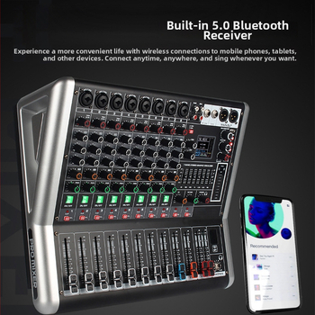 Professzionális keverőpult beépített erősítővel, Bluetooth, equalizátor, 4/6/8 csatorna