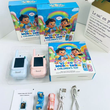 Walkie-talkie video pentru copii, set 2 bucăți, dual-channel cu afișaj, rază până la 1,5 km, baterie litiu 650 mAh