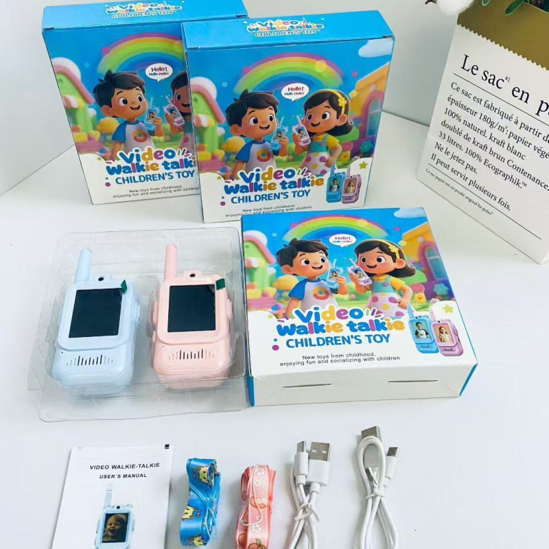 Walkie-talkie video pentru copii, set 2 bucăți, dual-channel cu afișaj, rază până la 1,5 km, baterie litiu 650 mAh