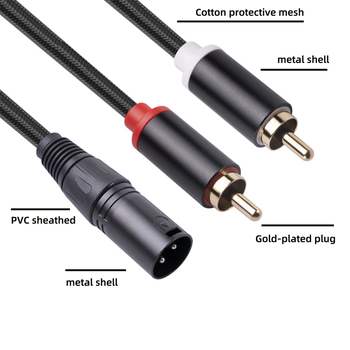 REXLIS RCA19 cablu audio XLR 3 pini către dual RCA, ecranat, conectori plăci aurii, lungime 1m/2m