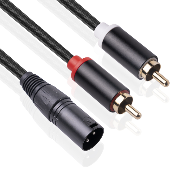 REXLIS RCA19 cablu audio XLR 3 pini către dual RCA, ecranat, conectori plăci aurii, lungime 1m/2m