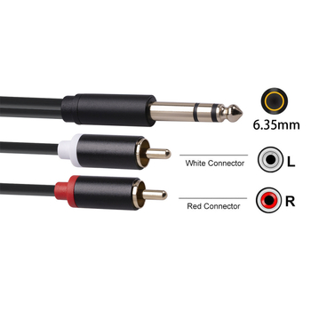 Audio kabel 6,35 mm na 2RCA, aluminijsko kućište, bakreni vodiči, zlatni konektori, 3-žilni stereo kabel