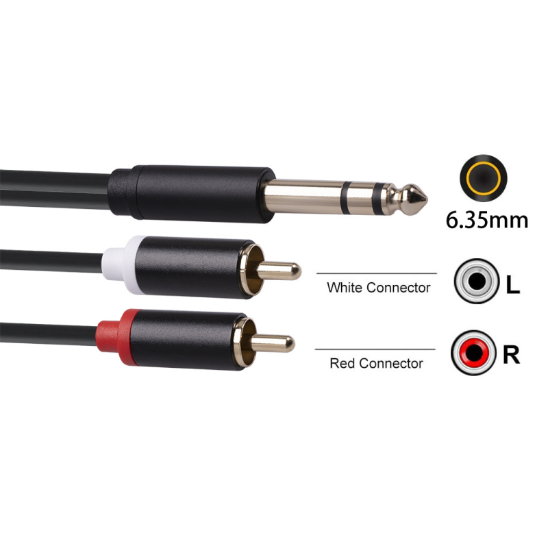 Audio kabel 6,35 mm na 2RCA, aluminijsko kućište, bakreni vodiči, zlatni konektori, 3-žilni stereo kabel