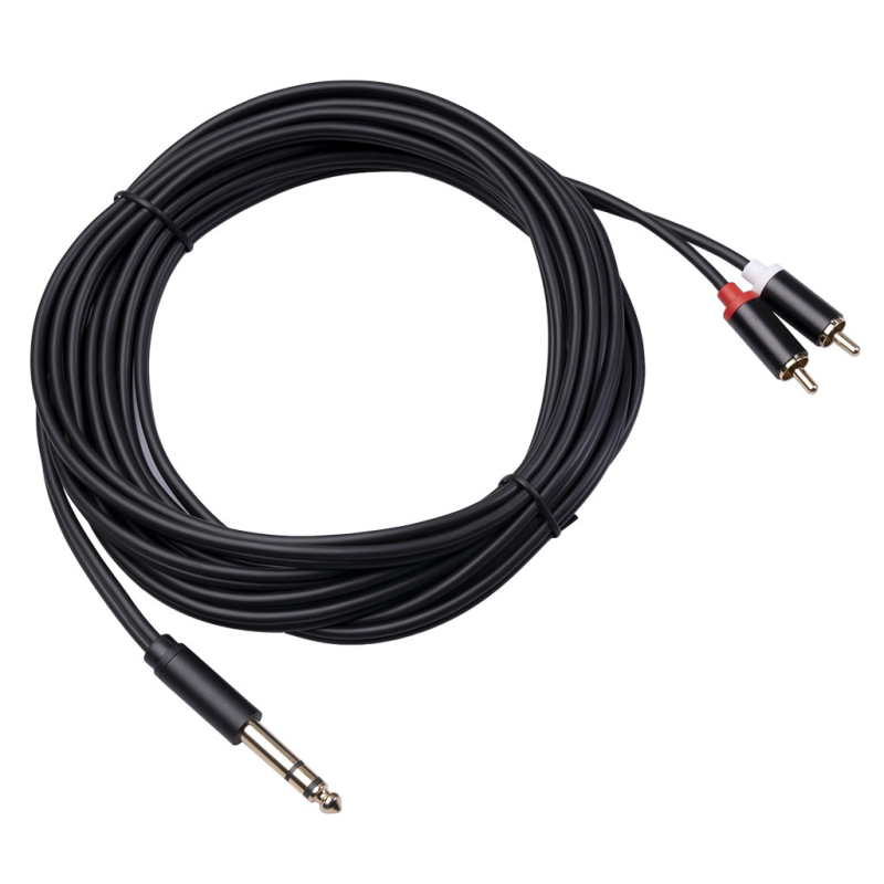 Audio kabel 6,35 mm na 2RCA, aluminijsko kućište, bakreni vodiči, zlatni konektori, 3-žilni stereo kabel
