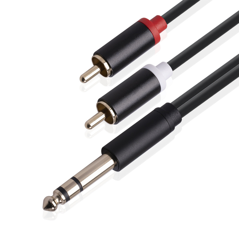Audio kabel 6,35 mm na 2RCA, aluminijsko kućište, bakreni vodiči, zlatni konektori, 3-žilni stereo kabel