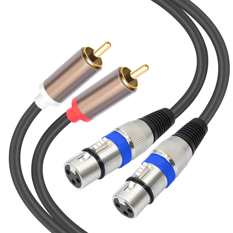 Audio kabel 2x RCA na 2x XLR samički, kućište od metala pozlaćeno, bakrena žica tinom pocinčana, težina 160 g