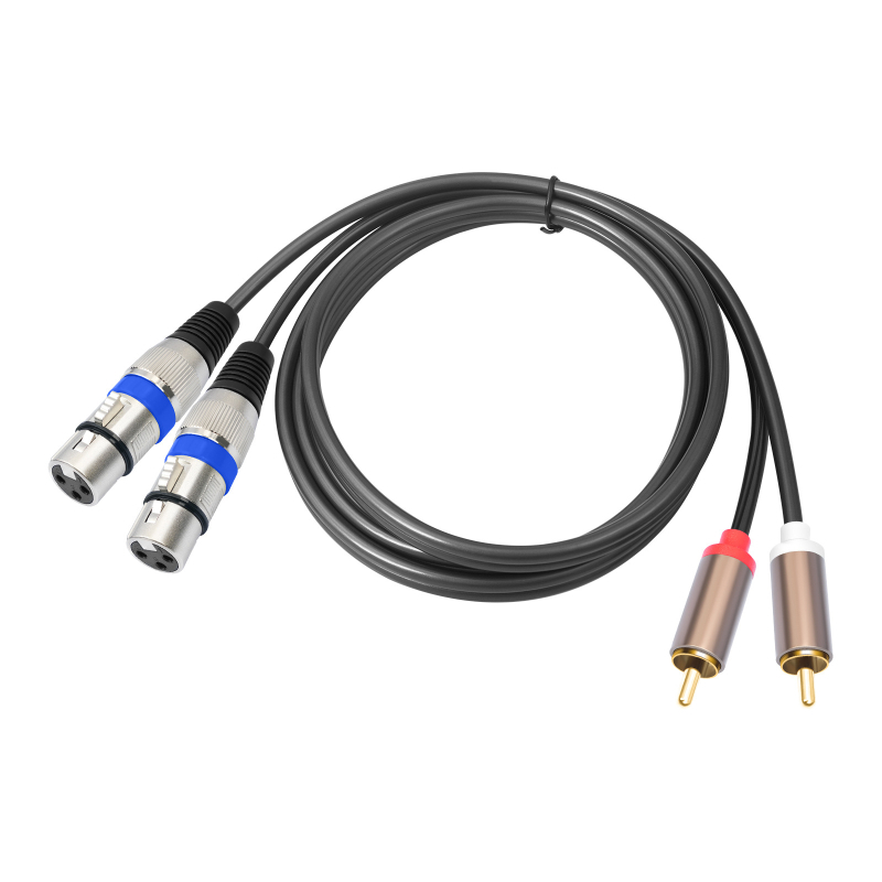 Audio kabel 2x RCA na 2x XLR samički, kućište od metala pozlaćeno, bakrena žica tinom pocinčana, težina 160 g