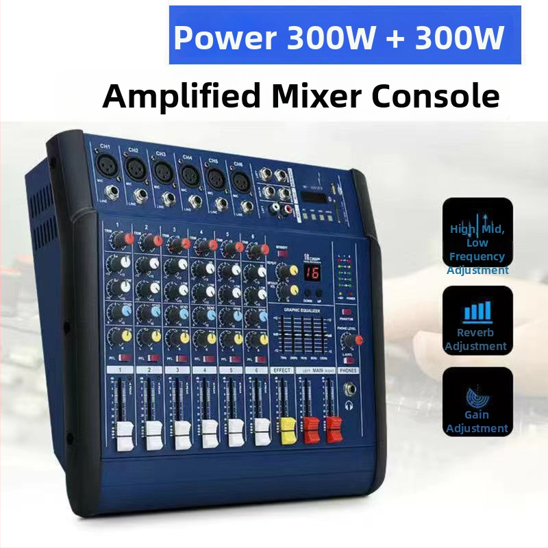 4/6/8/12-kanálový mixážny pult s integrovaným zosilňovačom – všetko v jednom pre vonkajšie malé vystúpenia, karaoke, svadby, monitorovanie zvuku