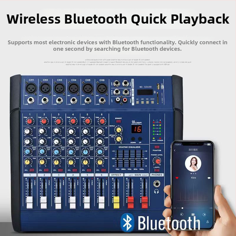 4/6/8/12-kanálový mixážny pult s integrovaným zosilňovačom – všetko v jednom pre vonkajšie malé vystúpenia, karaoke, svadby, monitorovanie zvuku