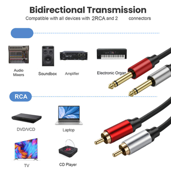 ERE ultra-meki bakreni jezgra audio kabel 6,35 mm na RCA, dvostrani 6,35 mm na dvostruke RCA, 2-kanalni