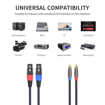 Cablu audio cu placare aur, Dual RCA masculin către Dual XLR feminin, cablu de semnal cu 2 canale, cupru fără oxigen, miez din cupru pur, greutate 190 g, model TR044BL072-10, marcă REXLIS