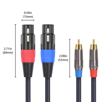 Cablu audio cu placare aur, Dual RCA masculin către Dual XLR feminin, cablu de semnal cu 2 canale, cupru fără oxigen, miez din cupru pur, greutate 190 g, model TR044BL072-10, marcă REXLIS