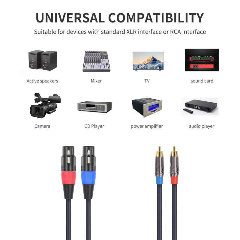 Cablu audio cu placare aur, Dual RCA masculin către Dual XLR feminin, cablu de semnal cu 2 canale, cupru fără oxigen, miez din cupru pur, greutate 190 g, model TR044BL072-10, marcă REXLIS