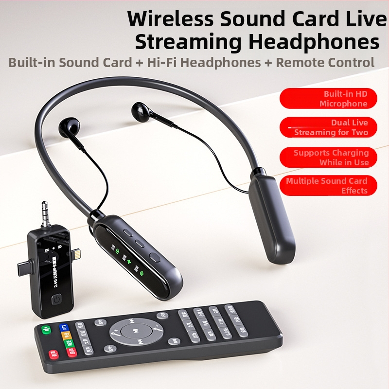 Karta zvuku pre živé vysielanie so slúchadlami a integrovaným mikrofónom, potlačenie šumu, monitorovanie, vonkajšie nahrávanie (Model X21, Bezdrôtové, Vstavaná batéria, Čip Huilian, Úroveň potlačenia šumu 4)