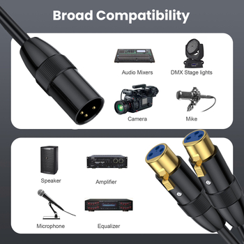 Mikrofon Y-kabel s metalnim kućištem, 1 na 2 XLR, s muškim na dva ženska XLR konektora