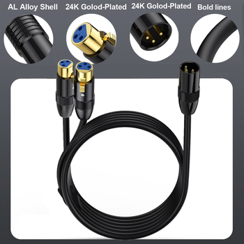 Mikrofon Y-kabel s metalnim kućištem, 1 na 2 XLR, s muškim na dva ženska XLR konektora
