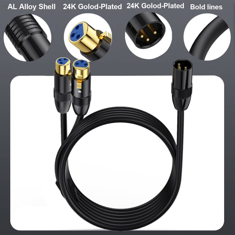 Mikrofon Y-kabel s metalnim kućištem, 1 na 2 XLR, s muškim na dva ženska XLR konektora