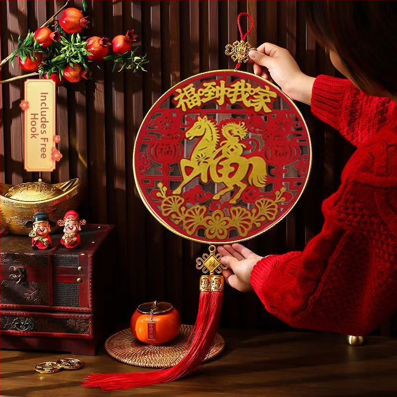 Lógó dísz lóévvel, kézzel készített flockolt szövetből, a nappaliba, Tavaszi Fesztivál, kínai stílus