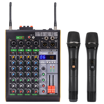 COKYIS mixer Bluetooth cu 4 canale, sistem dual de microfoane wireless și interfață USB pentru streaming live