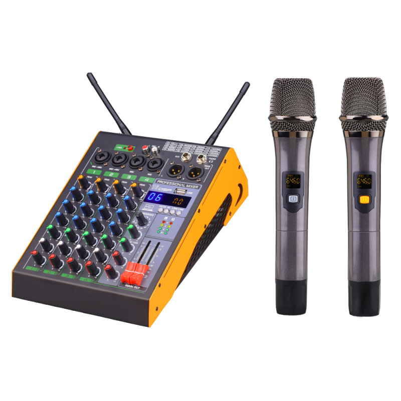 COKYIS mixer Bluetooth cu 4 canale, sistem dual de microfoane wireless și interfață USB pentru streaming live