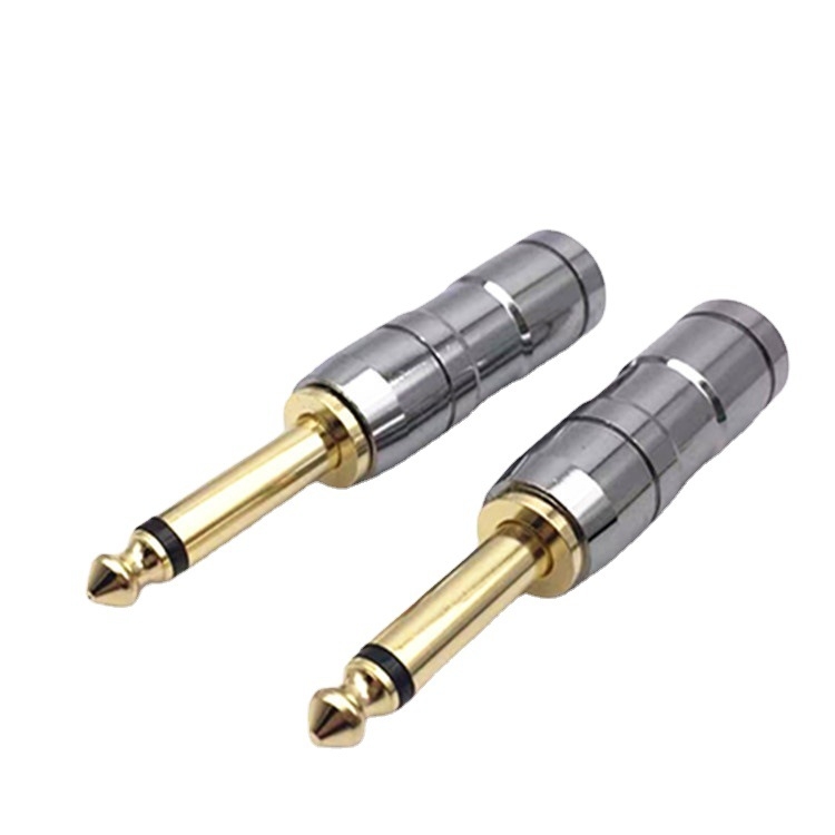 Monó 6,35 mm-es dugó mikrofonhoz, forrasztott fej, rézcső, aranyozott bevonat; üzemi hőmérséklet 50°C