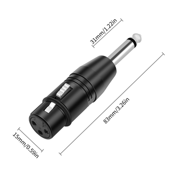 Adapter 6,35 mm mono na XLR-3 ženski, crni elektroplatirani kućište od cinkove legure