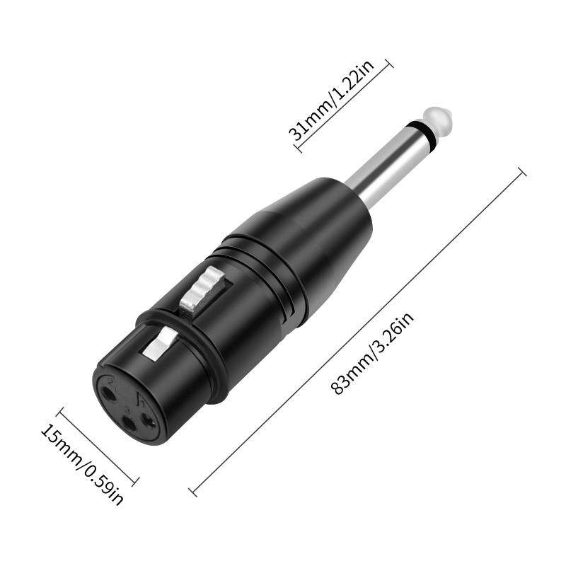 Adapter 6,35 mm mono na XLR-3 ženski, crni elektroplatirani kućište od cinkove legure