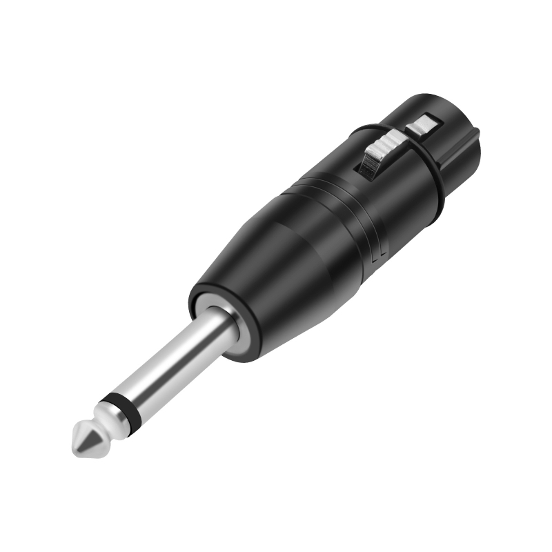 Adapter 6,35 mm mono na XLR-3 ženski, crni elektroplatirani kućište od cinkove legure