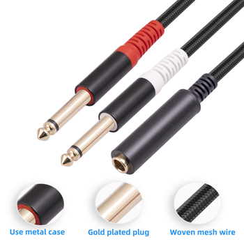 Stereó audio adapter kábel 3,5 mm női csatlakozóval, duál 6,35 mm (1/4") férfi, REXLIS, CE tanúsított