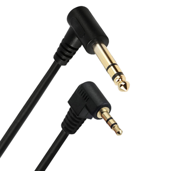 Pozlaćeni 90° zavojni kabel: 1/8" na 1/4", 3.5mm TRS na 6.35mm, stereo, bakreno jezgro