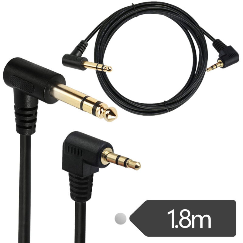 Pozlaćeni 90° zavojni kabel: 1/8" na 1/4", 3.5mm TRS na 6.35mm, stereo, bakreno jezgro