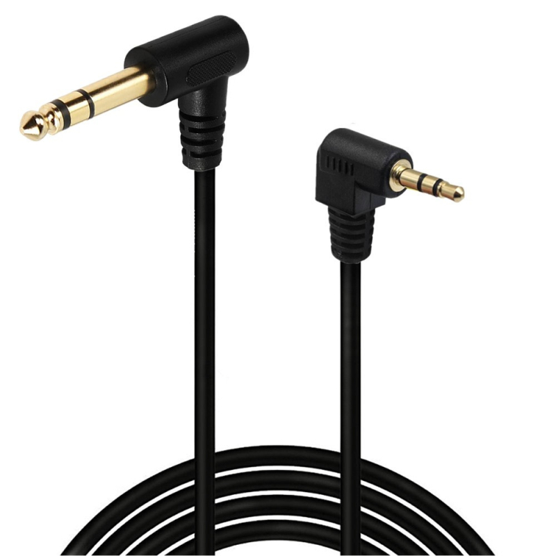 Pozlaćeni 90° zavojni kabel: 1/8" na 1/4", 3.5mm TRS na 6.35mm, stereo, bakreno jezgro