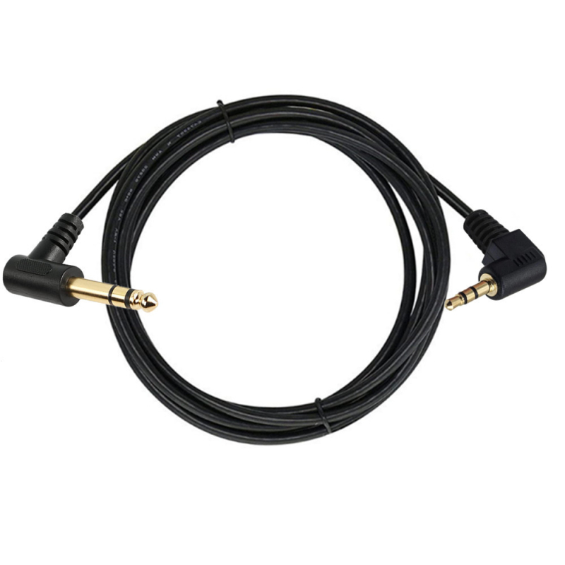 Pozlaćeni 90° zavojni kabel: 1/8" na 1/4", 3.5mm TRS na 6.35mm, stereo, bakreno jezgro