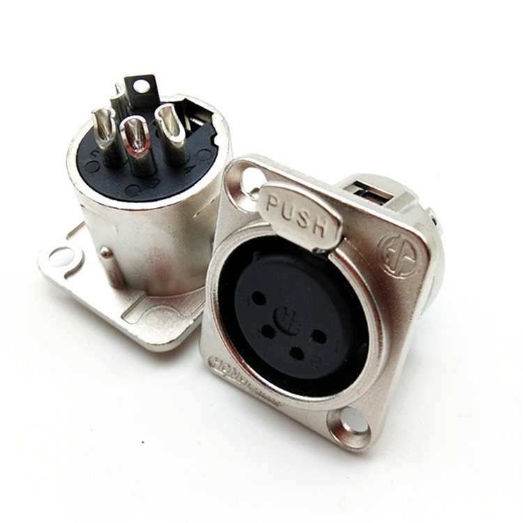 XLR 4-tűs panelre szerelhető audió csatlakozó, fém ház, rézmag, nikkelezett bevonat