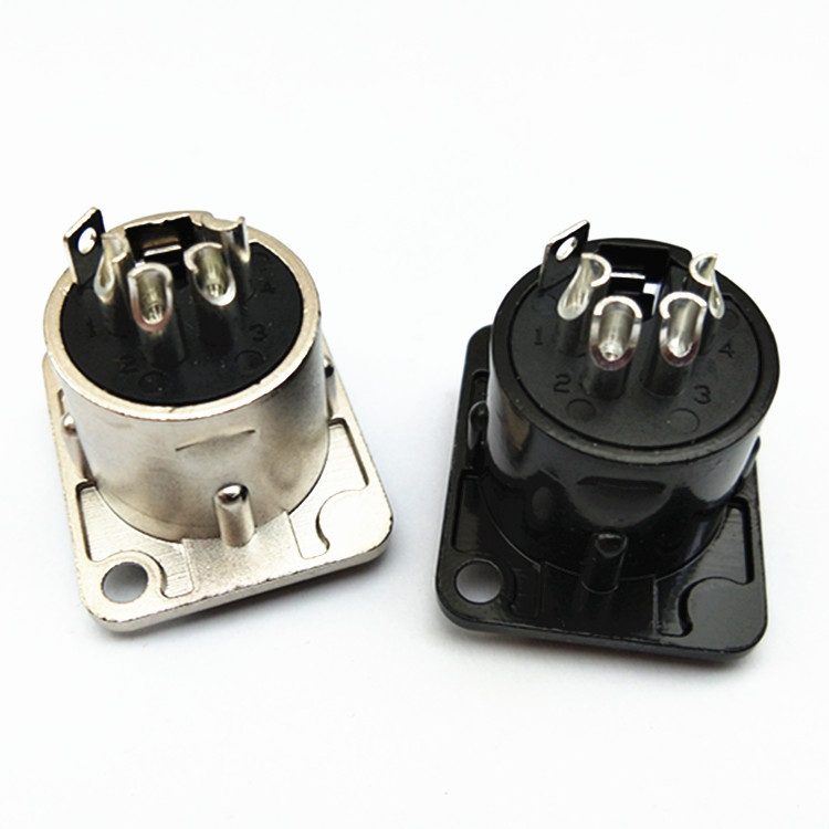 XLR 4-tűs panelre szerelhető audió csatlakozó, fém ház, rézmag, nikkelezett bevonat