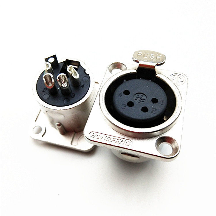 XLR 4-tűs panelre szerelhető audió csatlakozó, fém ház, rézmag, nikkelezett bevonat