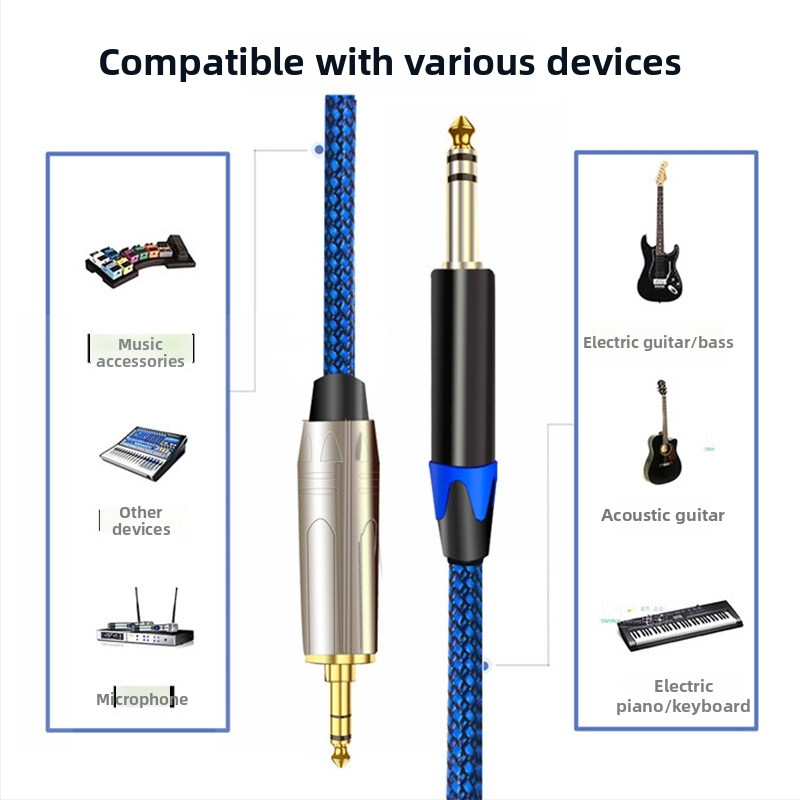Audio kabel 6,35 mm na 3,5 mm, pozlaćen, OFC jezgro, dvostruko oklopljena bakrena pletena, metalno kućište, kompatibilan s mikserom, pojačalom, zvučnikom, električnom gitarom, mobitelom