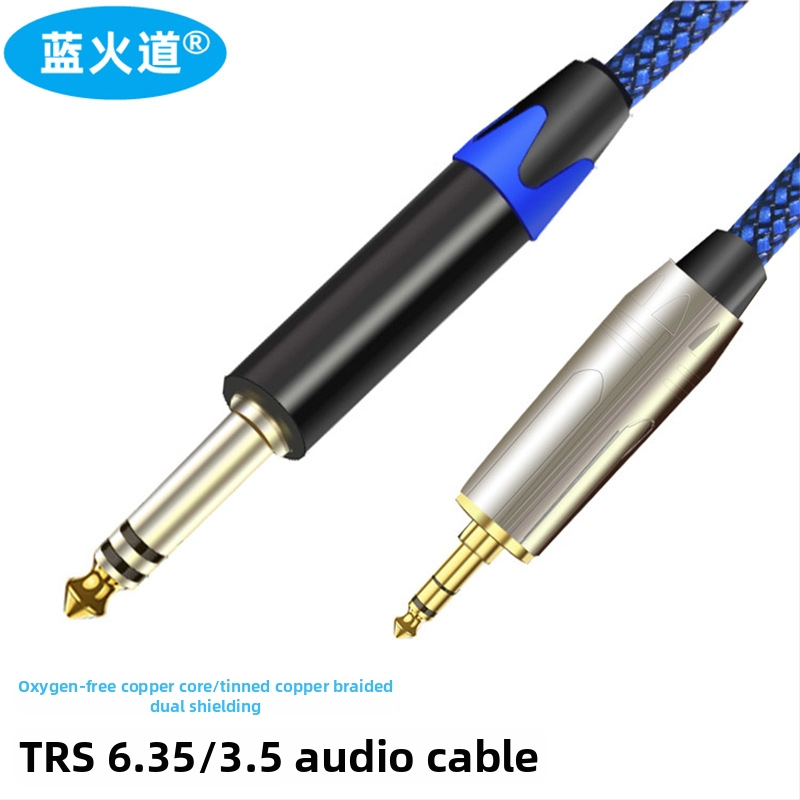 Audio kabel 6,35 mm na 3,5 mm, pozlaćen, OFC jezgro, dvostruko oklopljena bakrena pletena, metalno kućište, kompatibilan s mikserom, pojačalom, zvučnikom, električnom gitarom, mobitelom