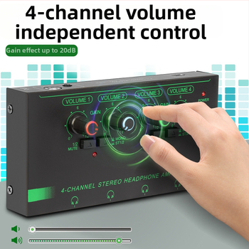 Amplificator de căști cu patru canale, comutator mono/stereo, splitter de semnal mini, intrări pentru microfon și instrument — Model PI-4H, Putere 50