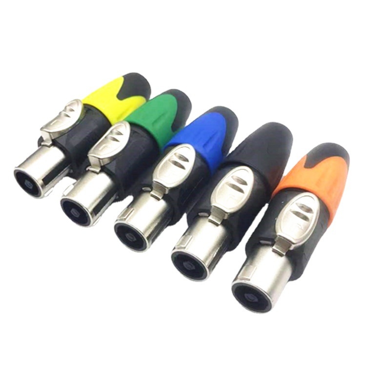 Conector audio pentru difuzoare, patru nuclee, conector audio/video, corp din plastic (Patru nuclee; conector audio/video; aplicație pentru difuzoare)